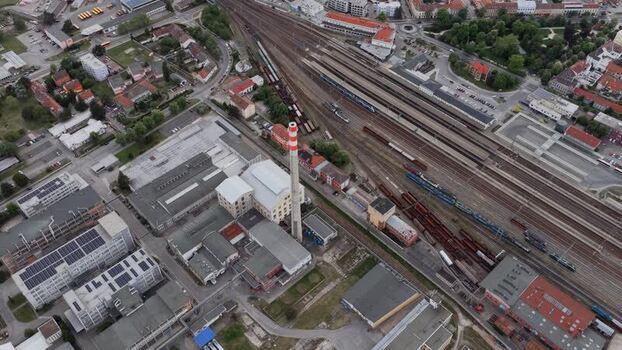 Aerial view of the railway station and industrial area Czechia. Aerial view of the railway station and industrial area Czechia.