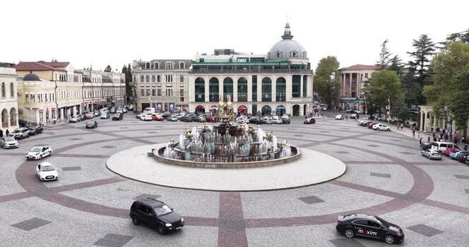 Aerial view of Colchis Fountain in Kutaisi Georgia.