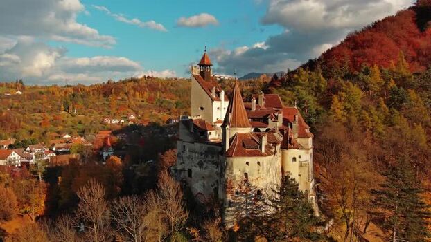 Aerial view of Bran Castle in autumn Romania. Aerial view of Bran Castle in autumn Romania.