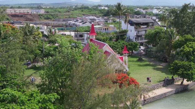 Aerial view of Cap Malheureux church in Mauritius.