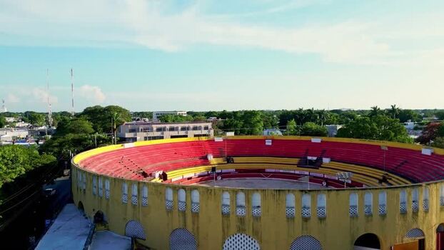 Aerial view of the Plaza de Toros in Merida Mexico.