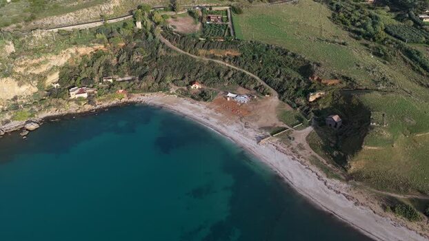 Aerial view of the rugged coastline in Terrasini Italy.