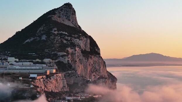 Aerial view of the Rock of Gibraltar at sunset Gibraltar.