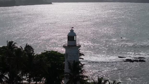 Aerial view of a lighthouse on the coast Sri Lanka.