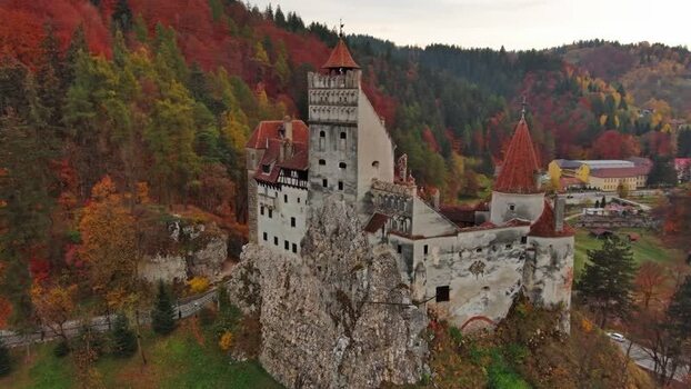 Aerial view of Bran Castle in the mountains of Romania. Aerial view of Bran Castle in the mountains of Romania.