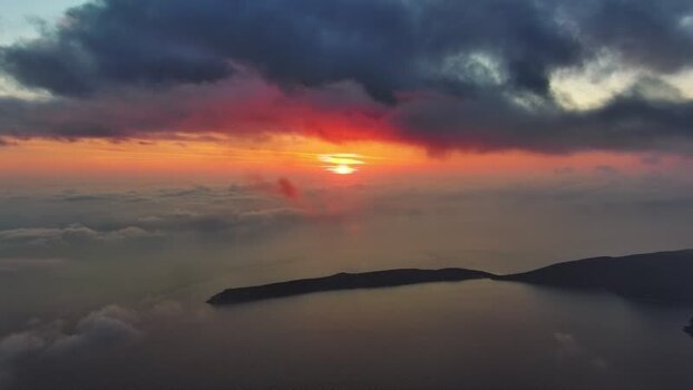 Aerial view of sunset over the Adriatic Sea Montenegro. Aerial view of sunset over the Adriatic Sea Montenegro.