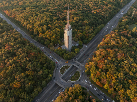 Aerial view of the Television Tower surrounded by dense autumn forest and a road intersection in Sofia Sofia City Province Bulgaria. Aerial view of the Television Tower surrounded by dense autumn forest and a road intersection in Sofia Sofia City Province Bulgaria.