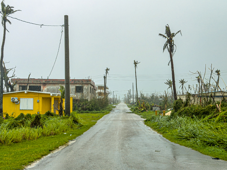 San Jose Tinian Northern Mariana Islands 06 July 2026 View of the aftermath of Super Typhoon Bavi with damaged palm trees debris and a yellow house along a wet road. San Jose Tinian Northern Mariana Islands 06 July 2026 View of the aftermath of Super Typhoon Bavi with damaged palm trees debris and a yellow house along a wet road.