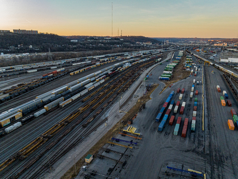 Cincinnati United States 27 February 2026 Aerial view of a sprawling railyard a symphony of steel and vibrant containers under the soft hues of the setting sun. Cincinnati United States 27 February 2026 Aerial view of a sprawling railyard a symphony of steel and vibrant containers under the soft hues of the setting sun.