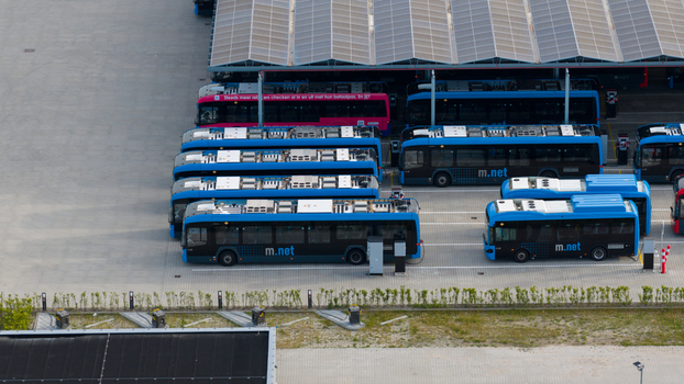 Purmerend Netherlands 15 June 2026 Aerial drone view of the EBS charging hub in Purmerend zero emission buses sustainable public transport infrastructure. Purmerend Netherlands 15 June 2026 Aerial drone view of the EBS charging hub in Purmerend zero emission buses sustainable public transport infrastructure.