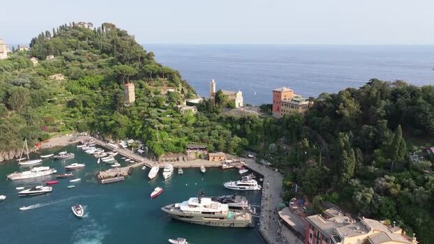 Aerial view of Portofino harbor with yachts and boats Italy. Aerial view of Portofino harbor with yachts and boats Italy.