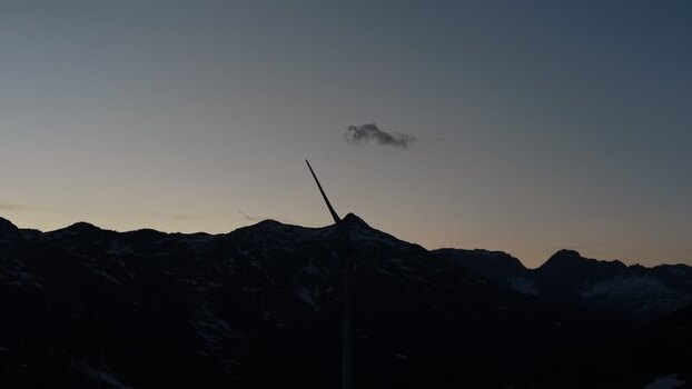 Aerial view of San Gottardo wind Park at twilight Switzerland.