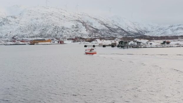 View of a boat on the water near Brensholmen Norway.