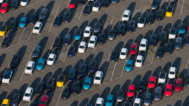 Aerial view of Electric Vehicle Factory and New Cars