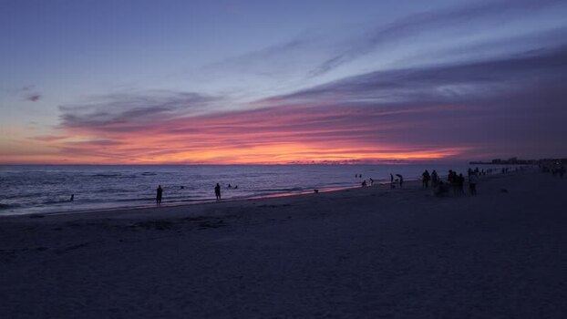 Aerial view of sunset over the beach in Madeira Beach United States. Aerial view of sunset over the beach in Madeira Beach United States.