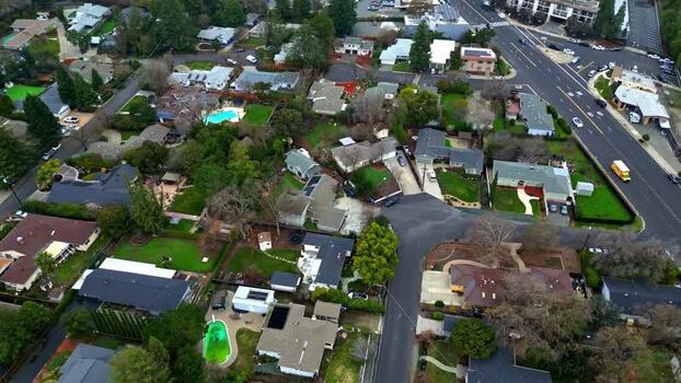Aerial view of suburban neighborhood in San Francisco United States.