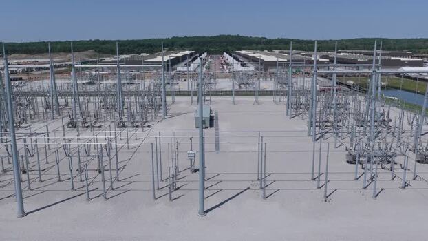 Aerial view of electrical substation in New Carlisle United States. Aerial view of electrical substation in New Carlisle United States.