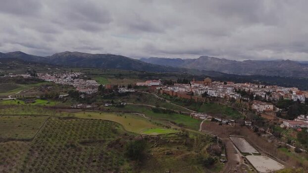 Aerial view of the historic town of Ronda on a cliff Spain.