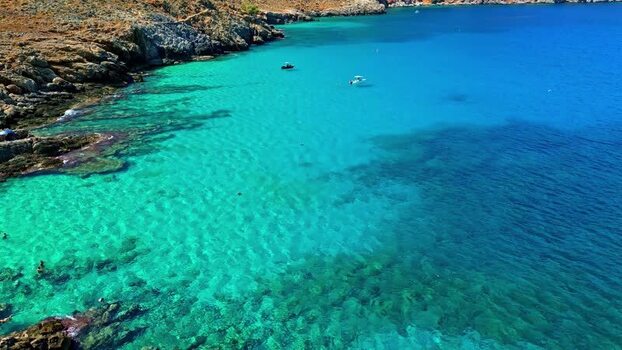 Aerial view of turquoise bay in Crete Greece.