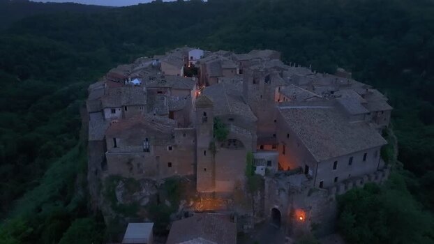 Aerial view of Calcata village at twilight Italy. Aerial view of Calcata village at twilight Italy.