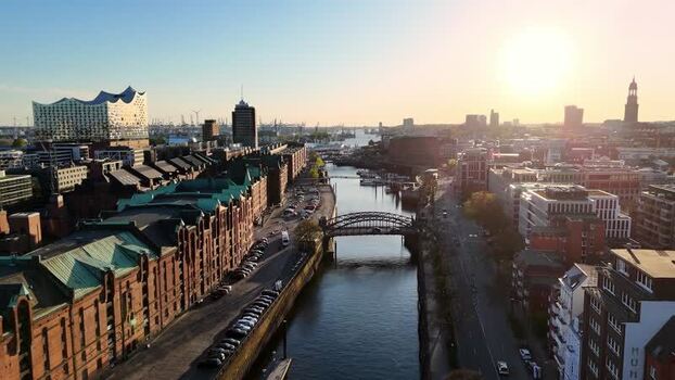 Aerial view of Speicherstadt warehouses and Elbphilharmonie Germany. Aerial view of Speicherstadt warehouses and Elbphilharmonie Germany.