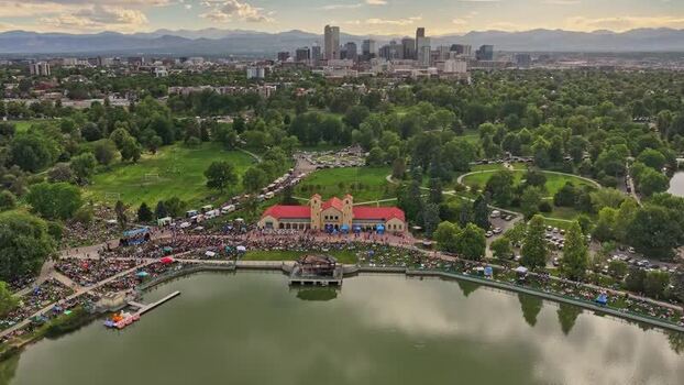 Aerial view of City Park and downtown Denver United States.