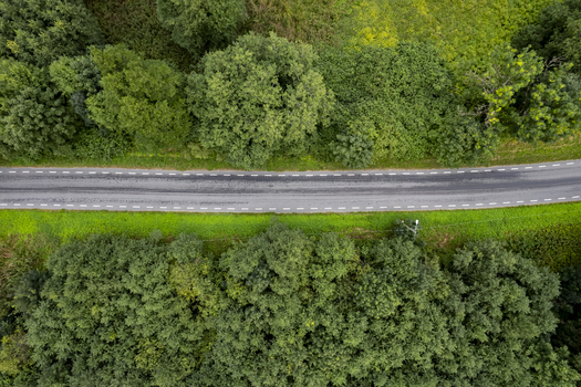 Aerial view of a road winding through the dense green forests of Lahemaa National Park in Lahemaa Estonia. Aerial view of a road winding through the dense green forests of Lahemaa National Park in Lahemaa Estonia.
