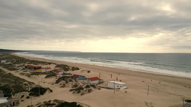 Aerial view of Praia da Mata beach and dunes Portugal. Aerial view of Praia da Mata beach and dunes Portugal.