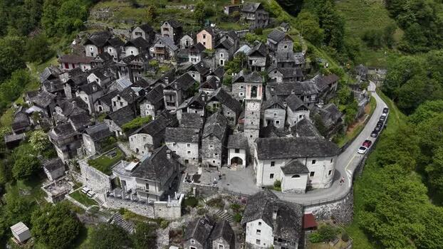 Aerial view of Corippo Albergo Diffuso and stone houses Switzerland. Aerial view of Corippo Albergo Diffuso and stone houses Switzerland.