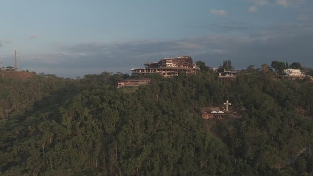 Aerial view of Tops Lookout on a lush hilltop Philippines.