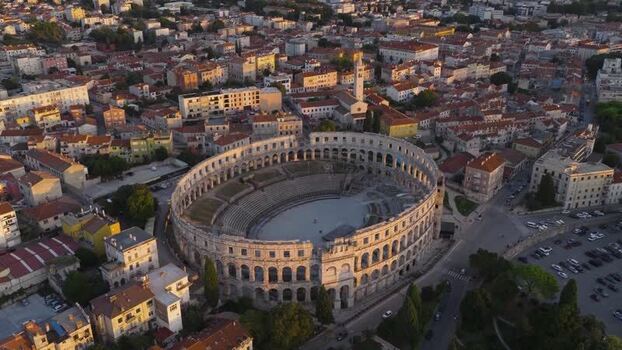 Aerial view of Pula Arena in the historic city of Pula Croatia. Aerial view of Pula Arena in the historic city of Pula Croatia.