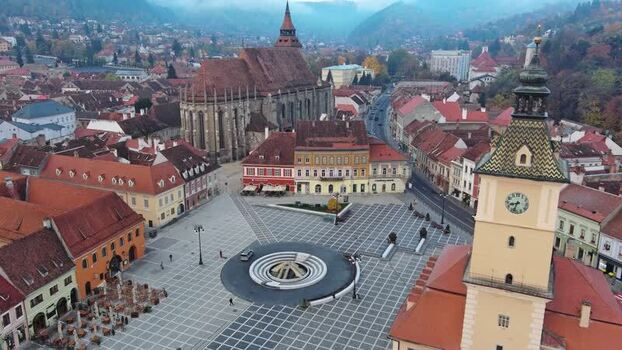 Aerial view of Council Square and Black Church in Brasov Romania. Aerial view of Council Square and Black Church in Brasov Romania.