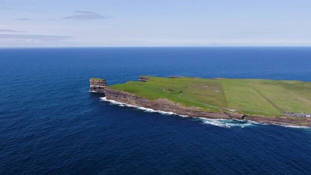 Aerial view of Dun Briste Sea Stack off the coast of Ireland. Aerial view of Dun Briste Sea Stack off the coast of Ireland.