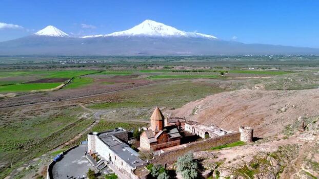 Aerial view of Khor Virap monastery with Mount Ararat Armenia. Aerial view of Khor Virap monastery with Mount Ararat Armenia.