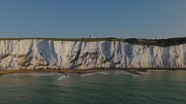 Aerial view of South Foreland Lighthouse on cliffs United Kingdom.