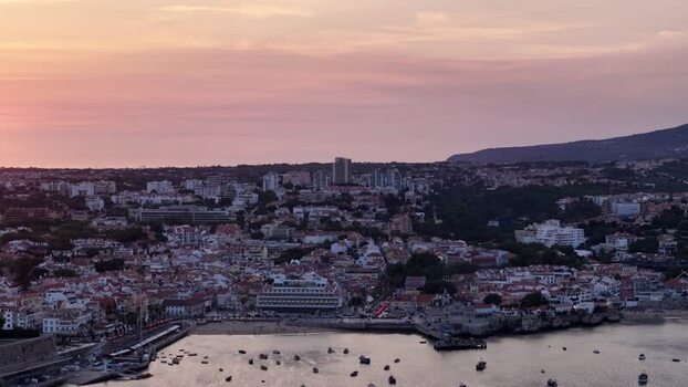 Aerial view of Cascais coastal town at sunset Portugal. Aerial view of Cascais coastal town at sunset Portugal.