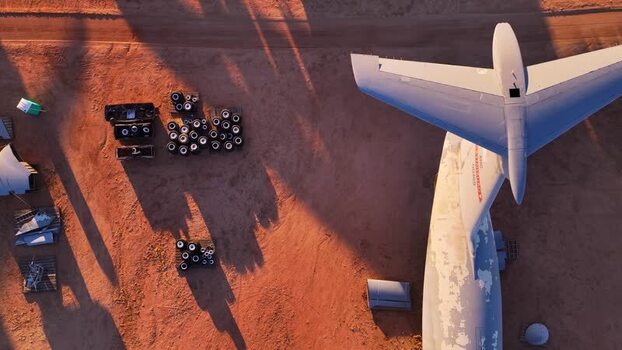Aerial view of airplane in desert United States. Aerial view of airplane in desert United States.