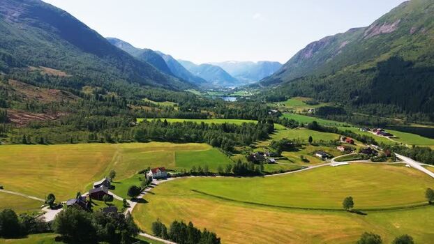 Aerial view of Klakegg valley in Vestland Norway.