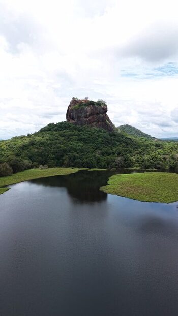 Aerial view of Sigiriya Rock Fortress and lake Sri Lanka.