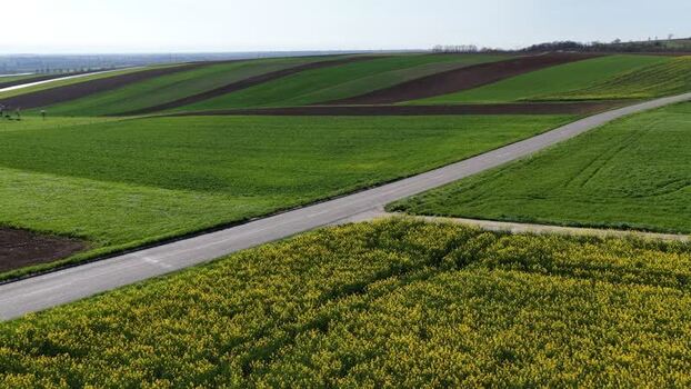 Aerial view of agricultural fields France.