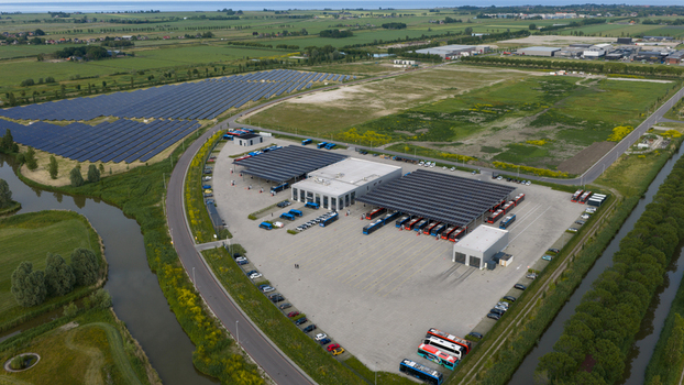 Purmerend Netherlands 15 June 2026 Aerial view of Electric Public Transport Charging Hub in Purmerend Purmerend Netherlands 15 June 2026 Aerial view of Electric Public Transport Charging Hub in Purmerend