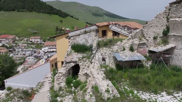 Aerial view of ruins in Castelluccio Italy.