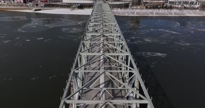 Aerial view of the Taylor Southgate Bridge over the Ohio River United States. Aerial view of the Taylor Southgate Bridge over the Ohio River United States.