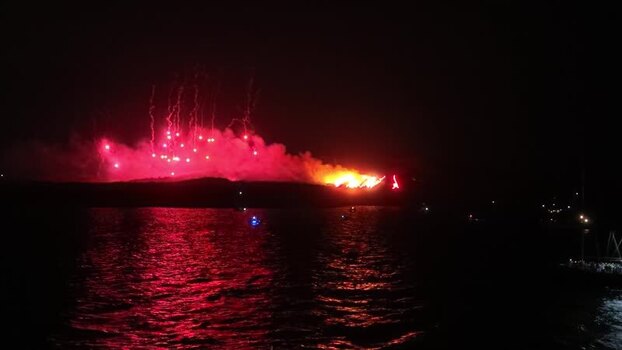 View of the Ifestia volcano eruption fireworks display in Greece. View of the Ifestia volcano eruption fireworks display in Greece.