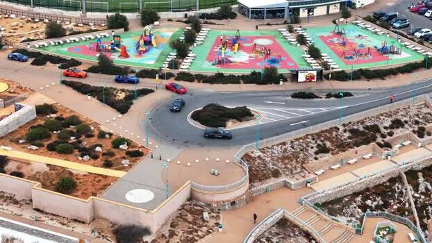 Aerial view of Europa Point playground and roundabout Gibraltar.