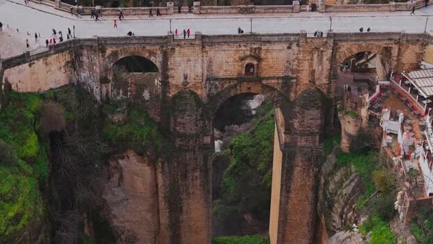 Aerial view of Puente Nuevo bridge and El Tajo gorge Spain. Aerial view of Puente Nuevo bridge and El Tajo gorge Spain.