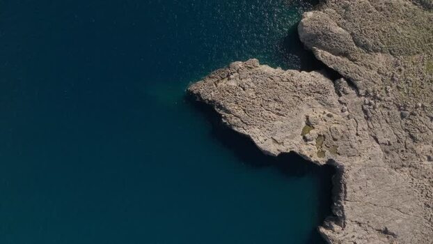 Aerial view of the rocky coastline of Plemmirio Italy.