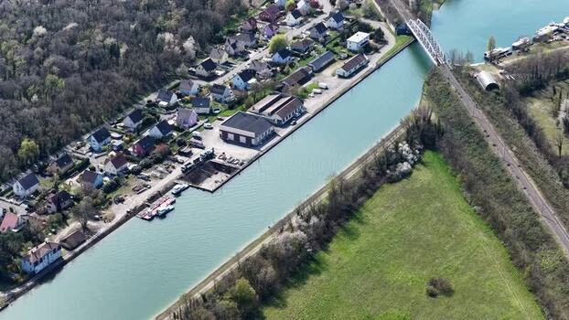 Aerial view of houses near the canal France.