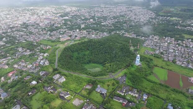 Aerial view of Trou Aux Cerfs volcano in Curepipe Mauritius.