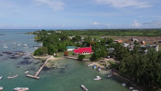 Aerial view of Cap Malheureux church Mauritius.